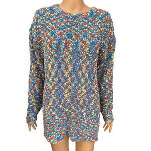 Women’s multicolor boucle pullover sweater side slits oversized size S NWT